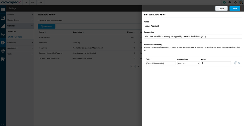 Workflow Filter Details