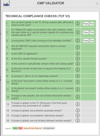 IAB CMP Validator output