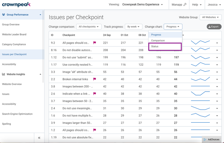 Change chart filter